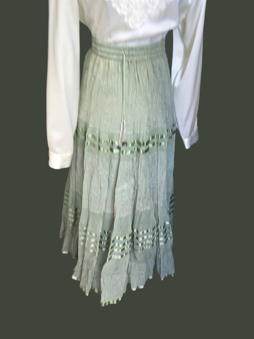 Light Sage Tiered Boho Maxi Skirt